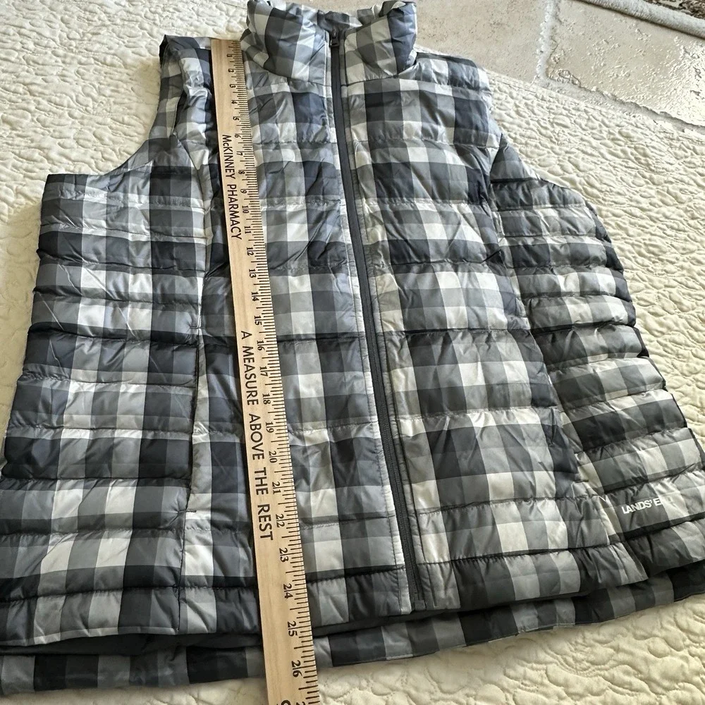 Lands End Plaid  Down Feather Fill Puffer Vest Women's XL Full Zip Winter‎ Snow
